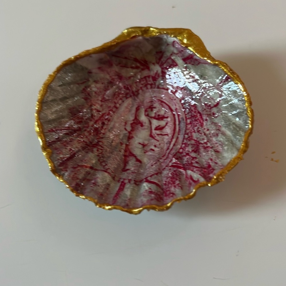 Handmade Red Toile Decopogue Scallop Shell Ring Dish
